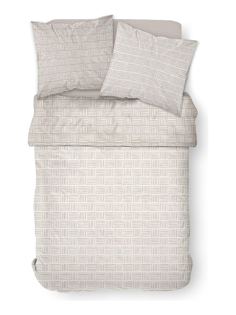 Parure de lit 2 personnes imprimé rayures coton SUNSHINE ABIGA Beige - Kiabi
