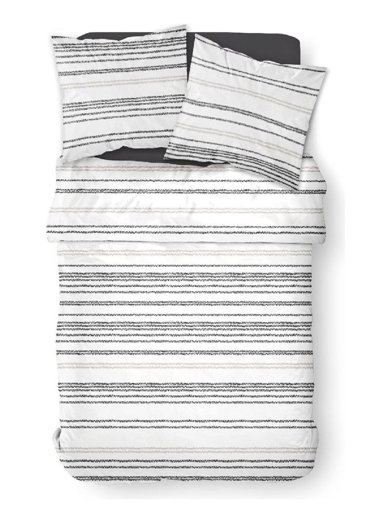 Parure de lit 2 personnes imprimé rayures coton SUNSHINE GILDA Blanc - Kiabi