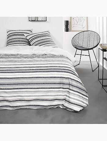 Parure de lit 2 personnes imprimé rayures coton SUNSHINE JESS