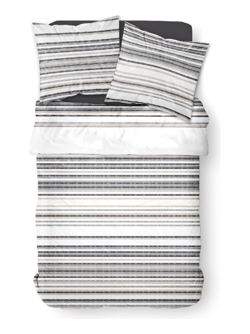 Parure de lit 2 personnes imprimé rayures coton SUNSHINE JESS Blanc - Kiabi