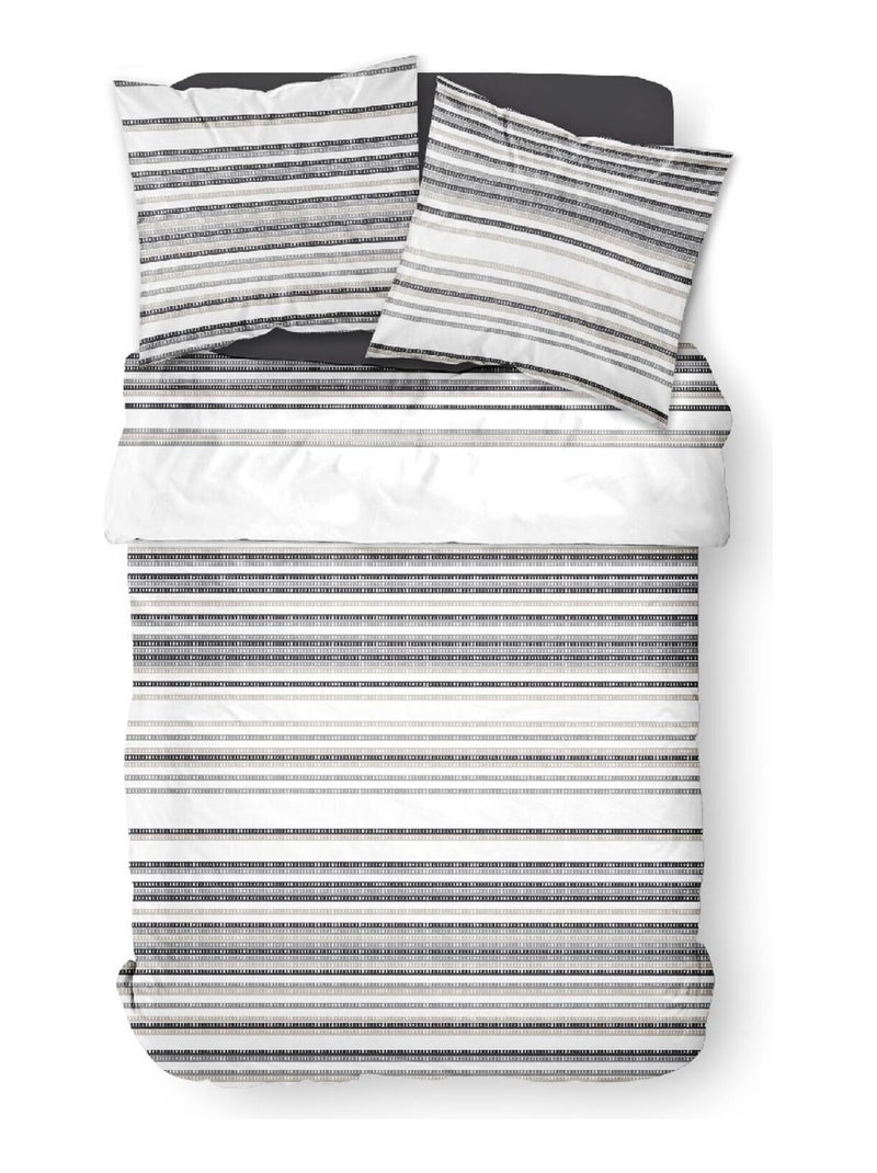 Parure de lit 2 personnes imprimé rayures coton SUNSHINE JESS Blanc - Kiabi