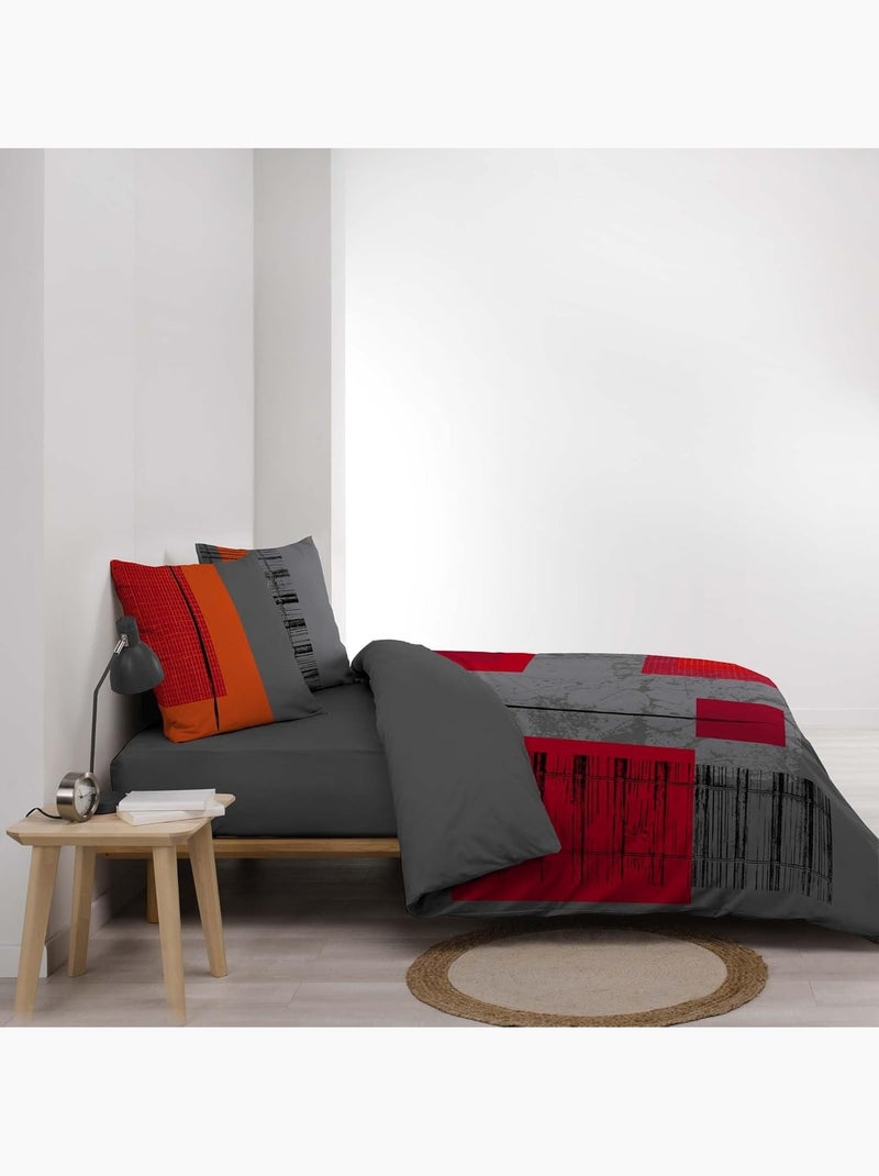 Parure de lit 2 personnes "Quadro" gris anthracite - Kiabi