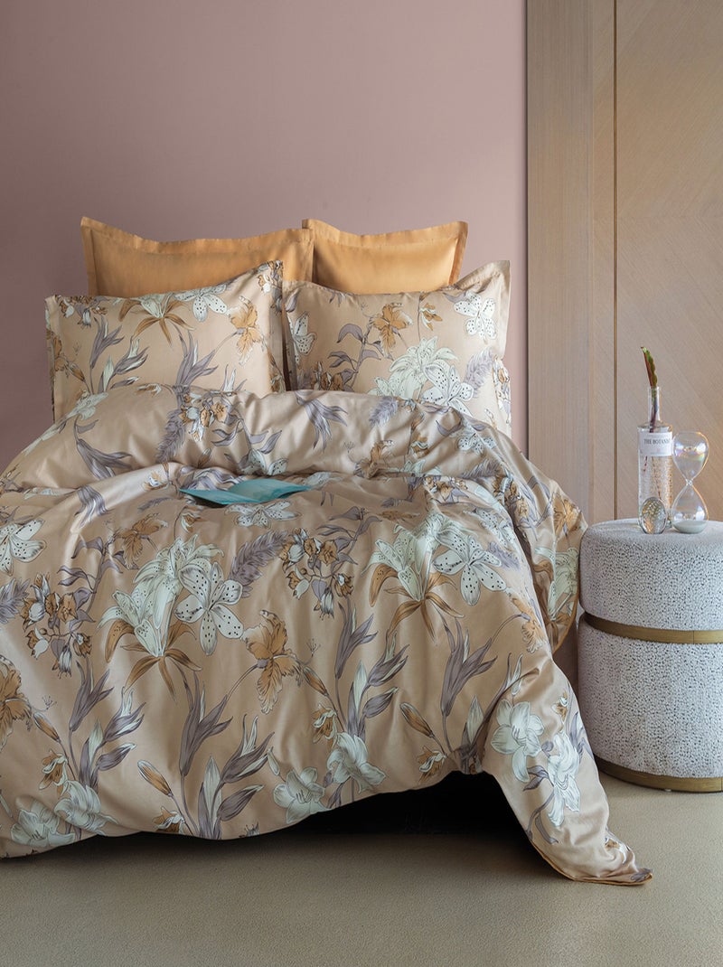 Parure de lit  2 personnes satin de coton imprimé Beige - Kiabi