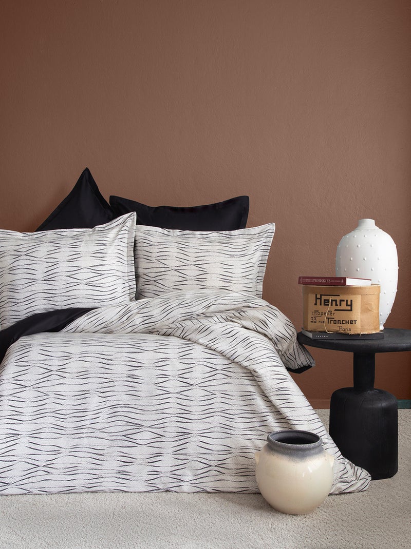 Parure de lit  2 personnes satin de coton imprimé Blanc Gris - Kiabi