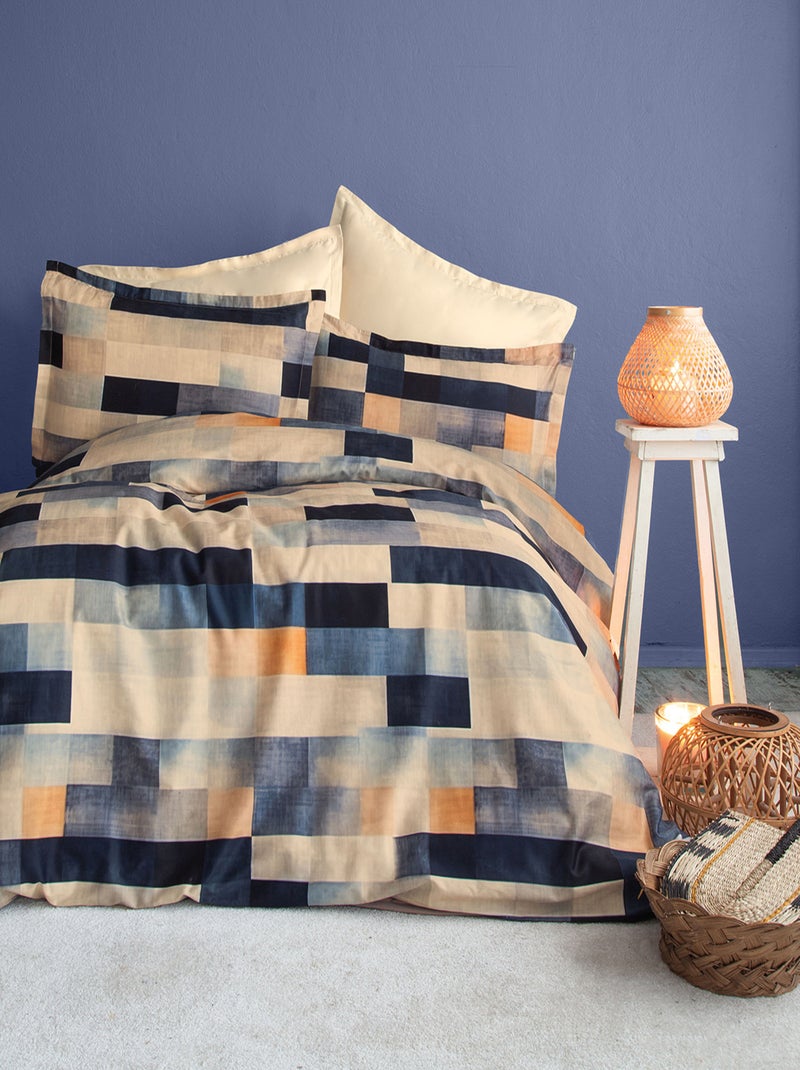 Parure de lit  2 personnes satin de coton imprimé Bleu - Kiabi