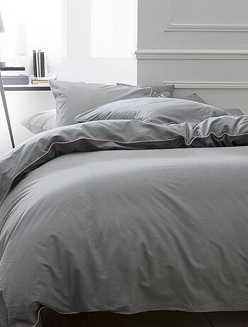 Parure de lit 2 personnes uni coton avec piping PRESTIGE