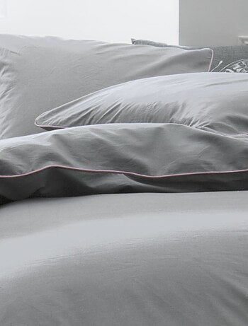 Parure de lit 2 personnes uni coton avec piping PRESTIGE