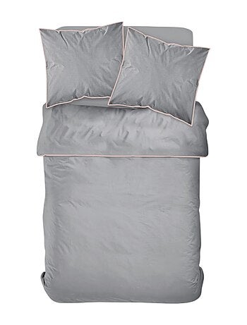 Parure de lit 2 personnes uni coton avec piping PRESTIGE
