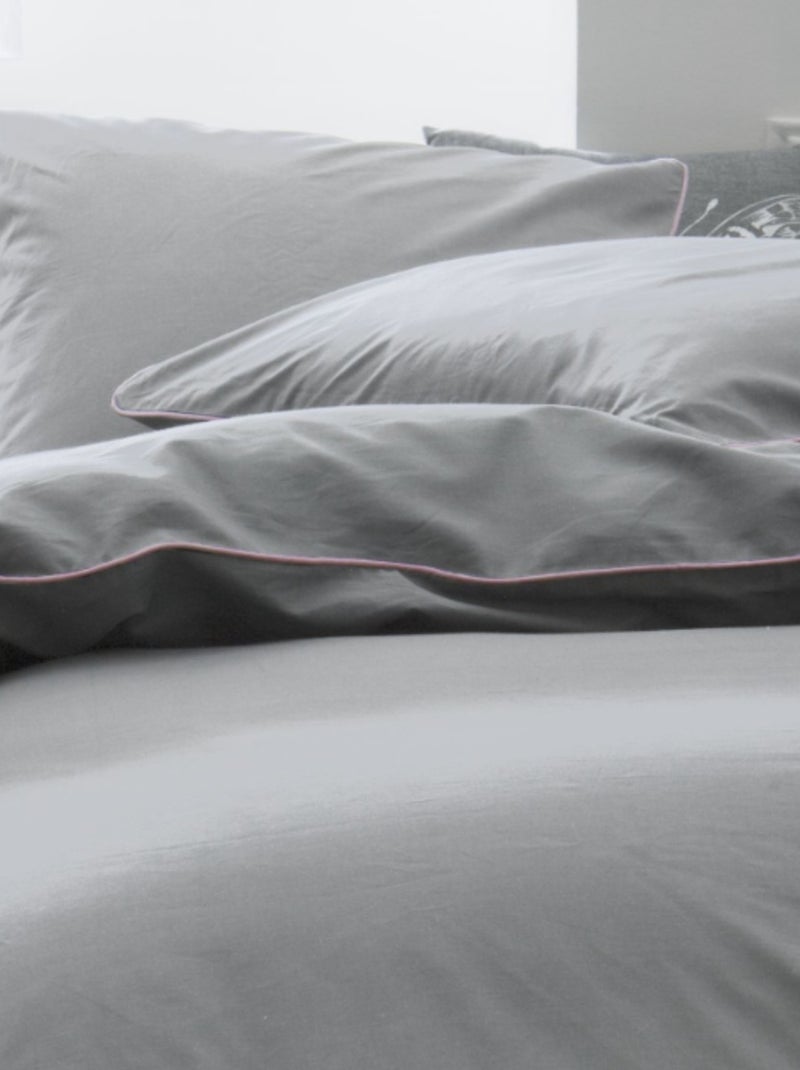 Parure de lit 2 personnes uni coton avec piping PRESTIGE Gris - Kiabi