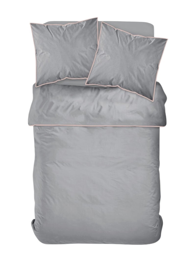 Parure de lit 2 personnes uni coton avec piping PRESTIGE Gris - Kiabi