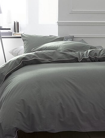 Parure de lit 2 personnes uni coton avec piping PRESTIGE