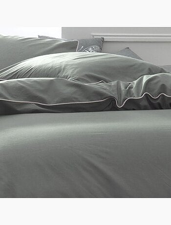 Parure de lit 2 personnes uni coton avec piping PRESTIGE