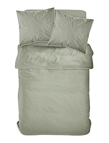 Parure de lit 2 personnes uni coton avec piping PRESTIGE