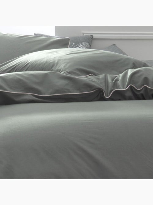 Parure de lit 2 personnes uni coton avec piping PRESTIGE - Kiabi