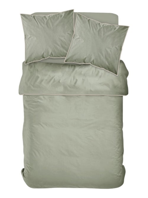Parure de lit 2 personnes uni coton avec piping PRESTIGE - Kiabi