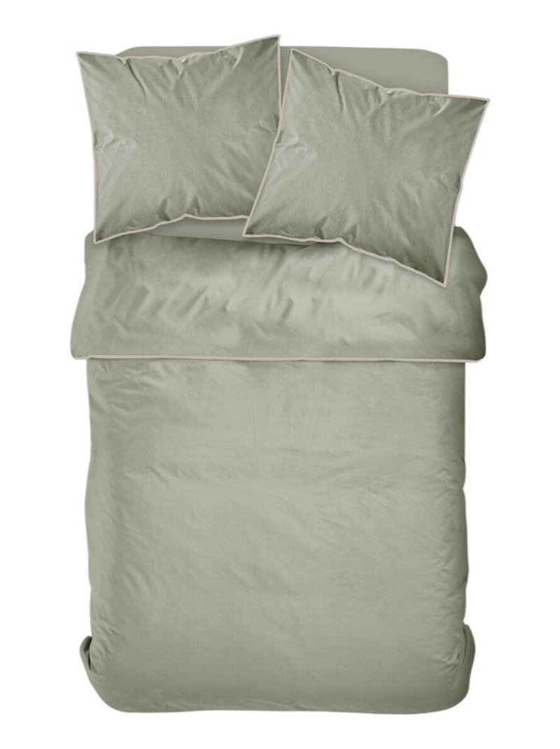 Parure de lit 2 personnes uni coton avec piping PRESTIGE Vert - Kiabi