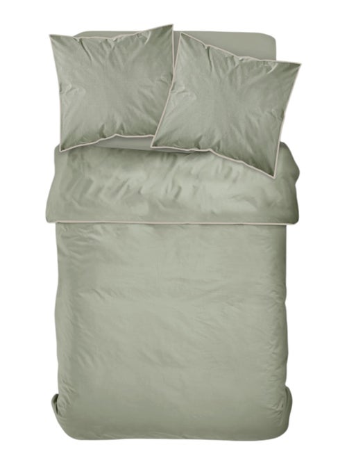 Parure de lit 2 personnes uni coton avec piping PRESTIGE - Kiabi