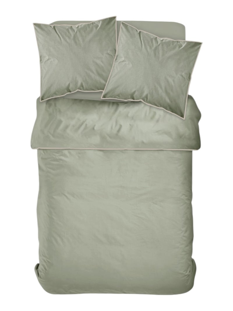 Parure de lit 2 personnes uni coton avec piping PRESTIGE Vert - Kiabi