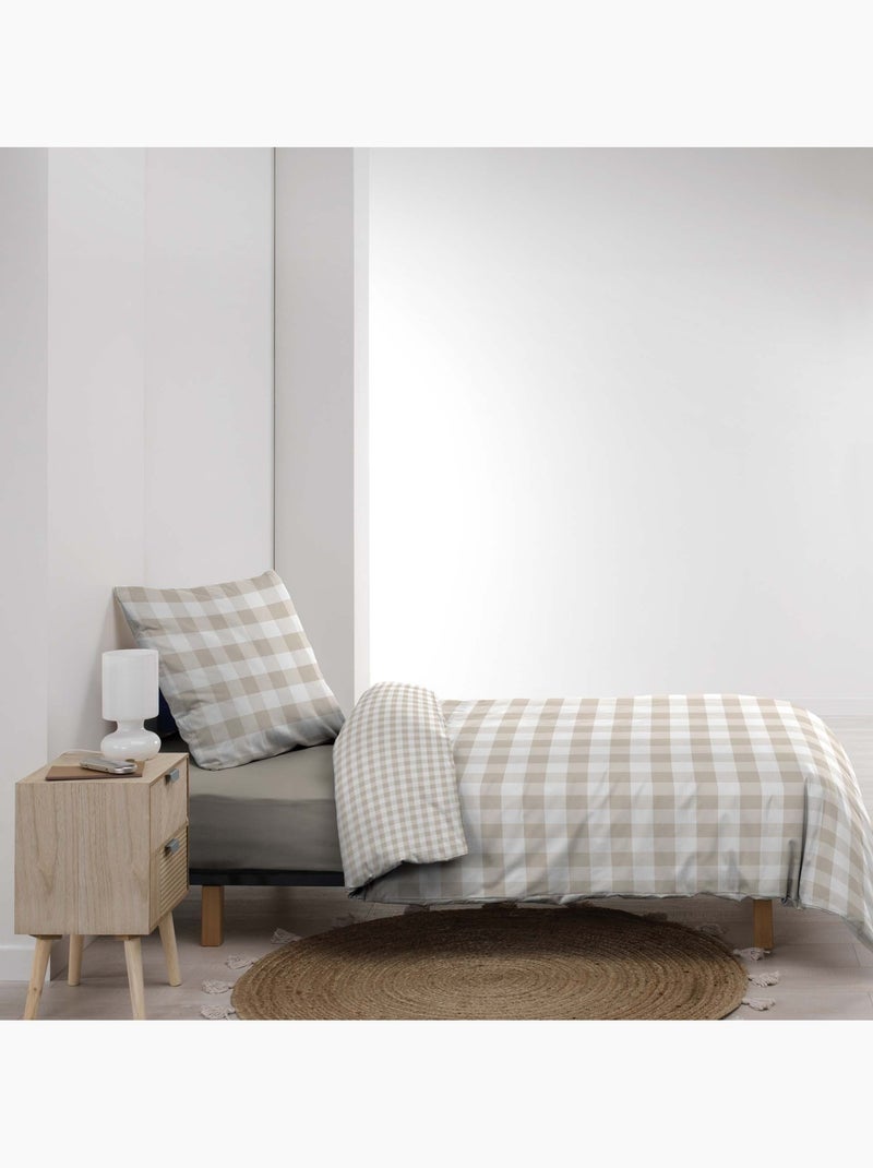 Parure de lit 2 pièces 100 % coton imprimé à carreaux housse + taie Beige grès - Kiabi
