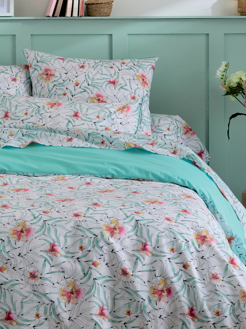 Parure de lit 2 pièces coton floral exotique housse + taie Bleu - Kiabi