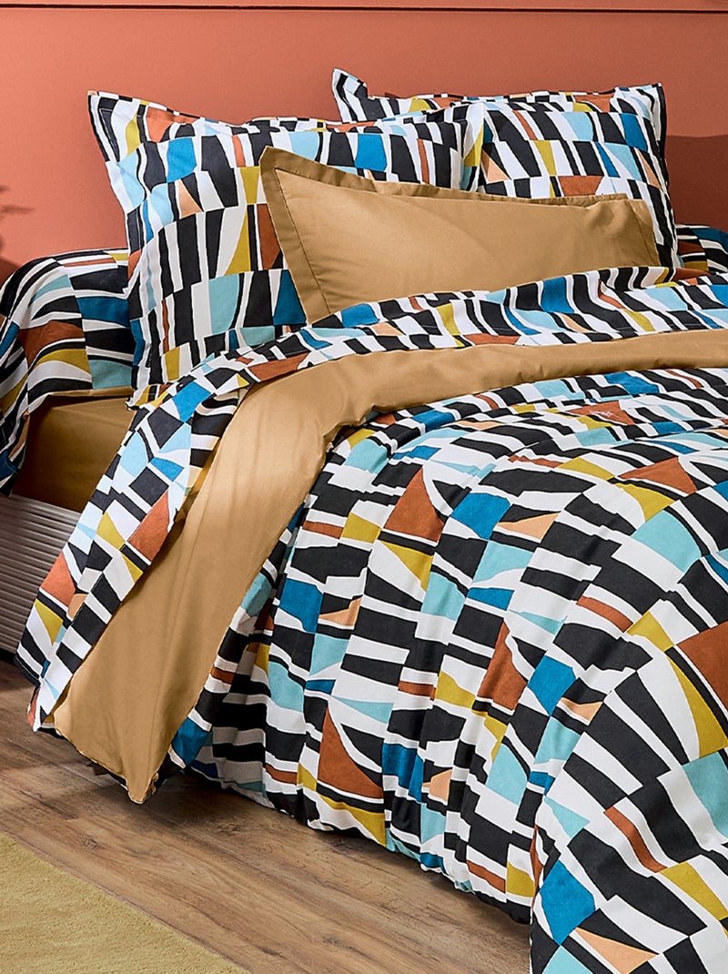 Parure de lit 2 pièces coton géométrique housse + taie Noir - Kiabi