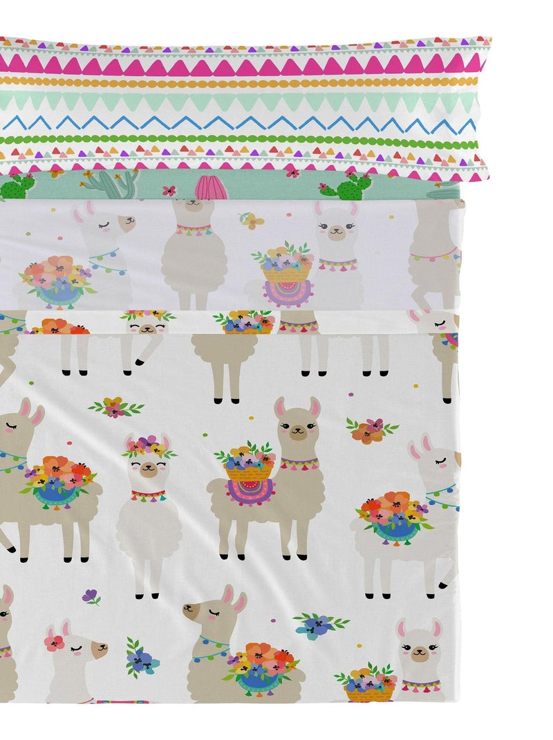 Parure de lit 2 pièces Cute llamas "Happyfriday" Multicolore - Kiabi