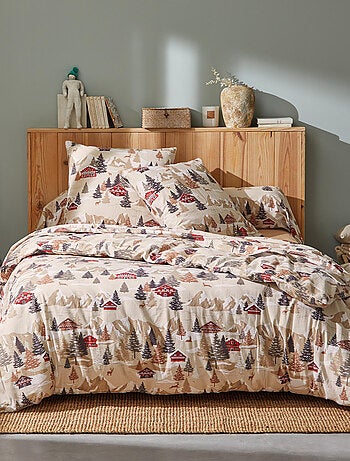 Parure de lit 2 pièces flanelle de coton à montagne housse + taie