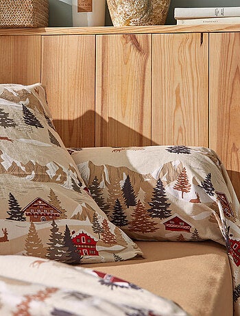 Parure de lit 2 pièces flanelle de coton à montagne housse + taie