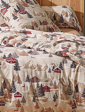 Parure de lit 2 pièces flanelle de coton à montagne housse + taie