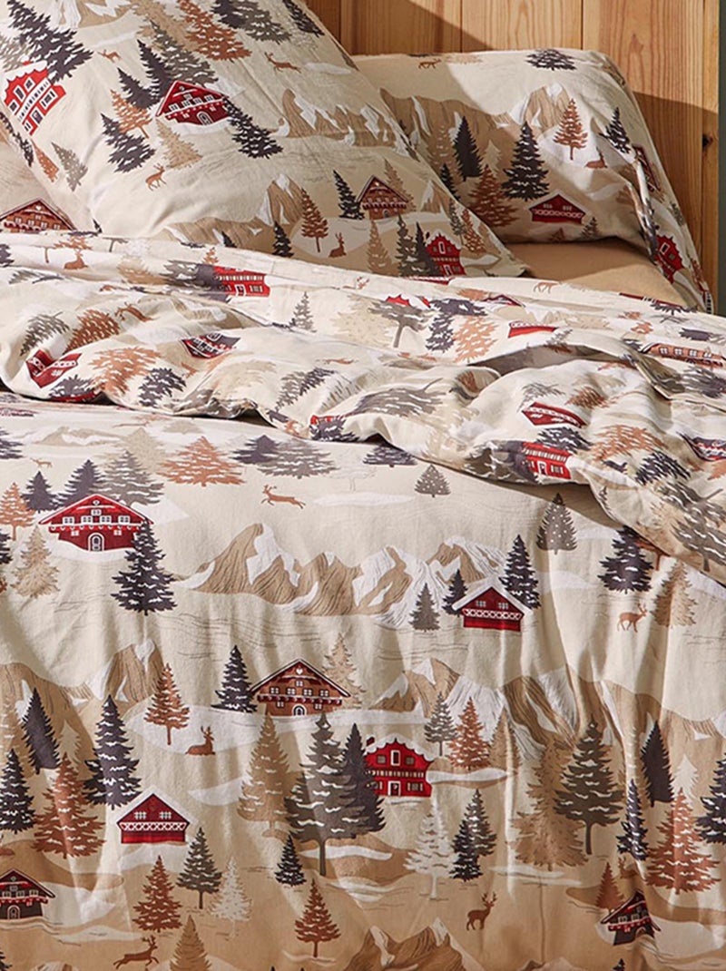 Parure de lit 2 pièces flanelle de coton à montagne housse + taie Beige - Kiabi