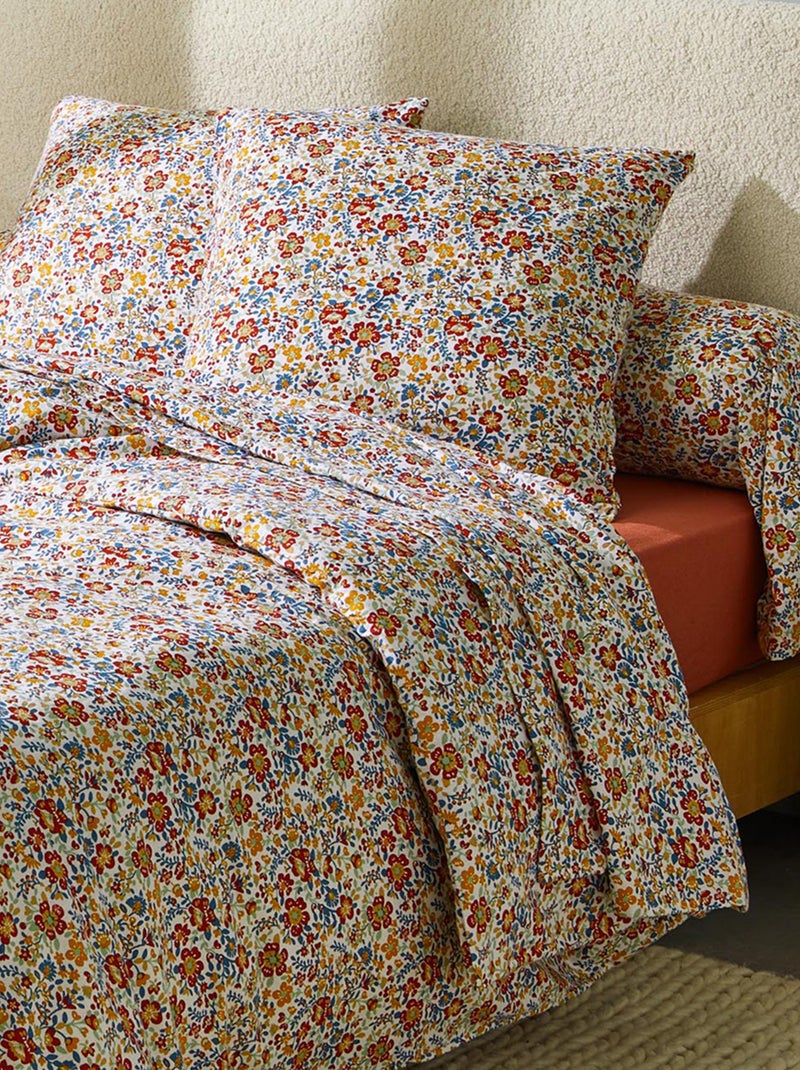 Parure de lit 2 pièces flanelle de coton floral housse + taie Rouge - Kiabi