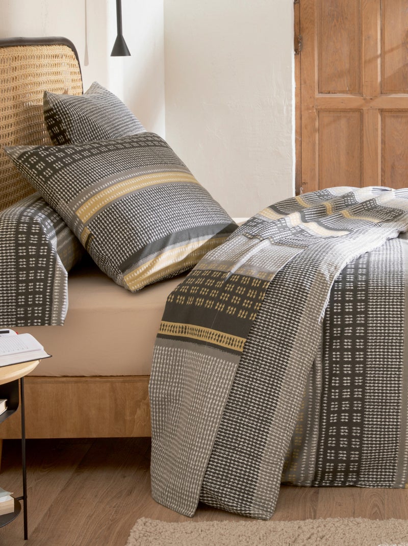 Parure de lit 2 pièces  flanelle géométrique housse + taie Gris - Kiabi