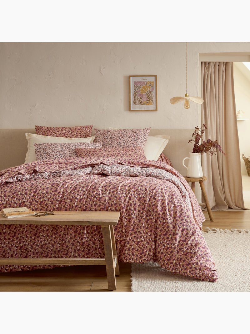 Parure de lit 2 pièces housse + taie 100% coton  floral Violet prune - Kiabi