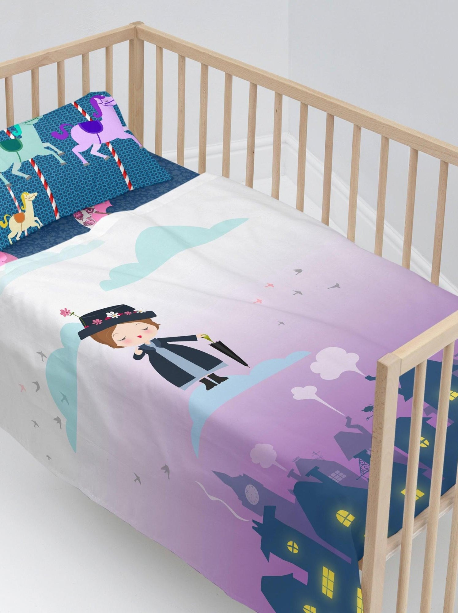 Parure De Lit Berceau 3 Pièces Mimosa City - 100% Coton 200 Fils - 60x120 Cm - Multicolore - 8