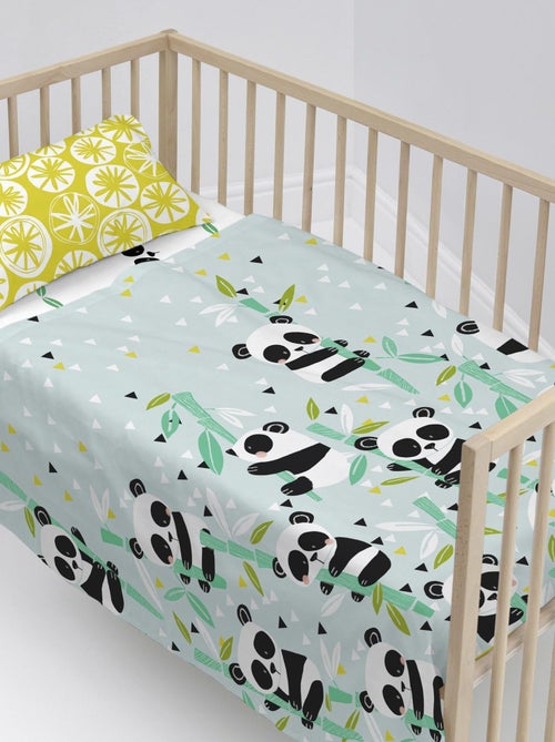 Parure de lit 2 pièces Panda garden blue Lit Bébé "Happyfriday" - Kiabi