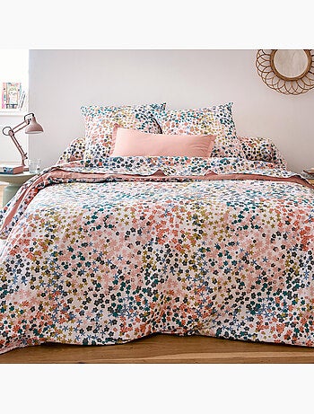 Parure de lit 2 pièces percale de coton 80 fils floral housse + taie