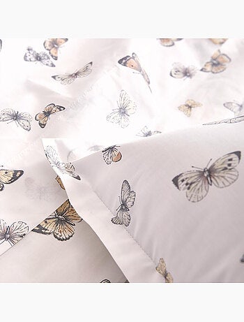 Parure de lit 2 pièces percale de coton 80 fils papillons housse + taie