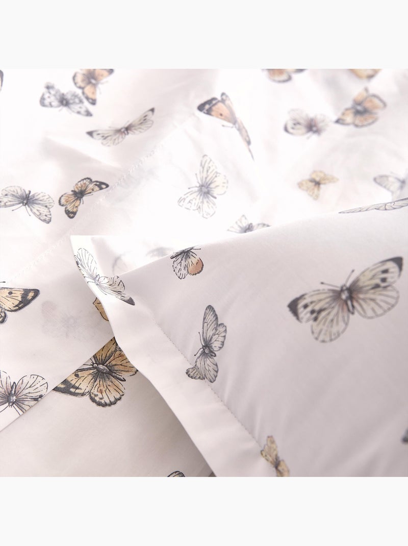 Parure de lit 2 pièces percale de coton 80 fils papillons housse + taie Blanc - Kiabi