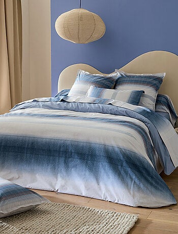 Parure de lit 2 pièces percale de coton dégradé rayé drap + taie