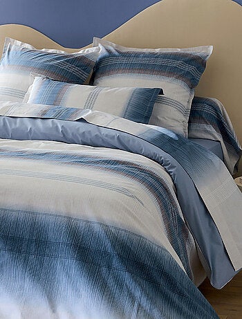 Parure de lit 2 pièces percale de coton dégradé rayé drap + taie
