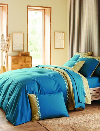 Parure de lit 2 pièces percale de coton géométrique housse + taie