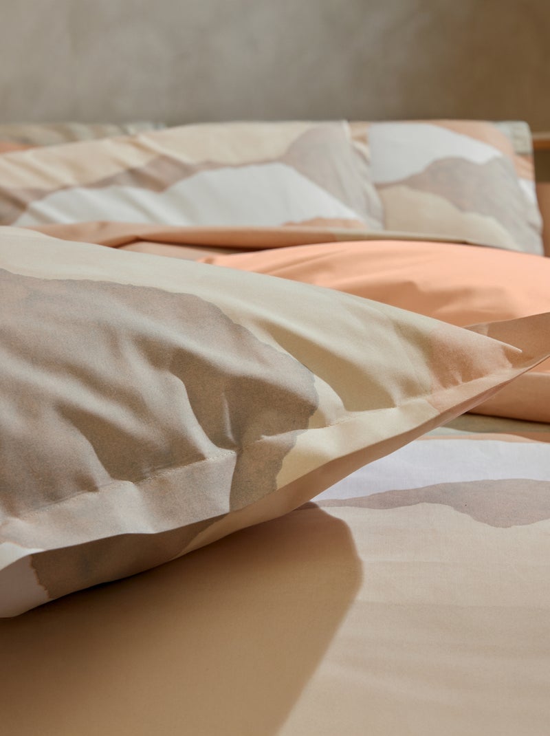 Parure de lit 2 pièces percale de coton paysage abstrait housse + taie Beige - Kiabi