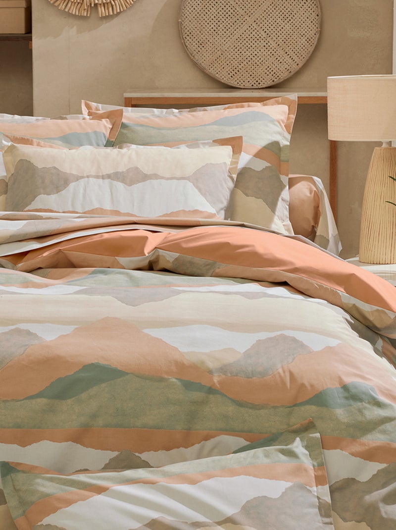 Parure de lit 2 pièces percale de coton paysage abstrait housse + taie Beige - Kiabi
