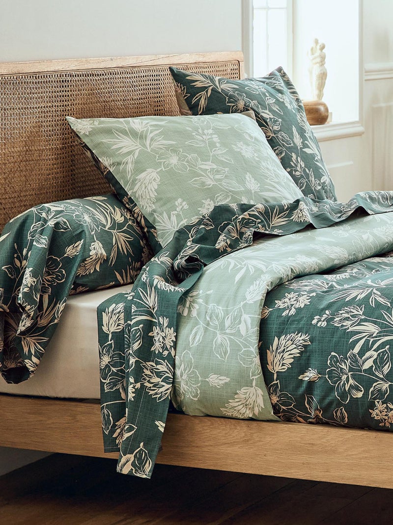 Parure de lit 2 pièces percale de coton végétal housse de couette + taie Vert - Kiabi