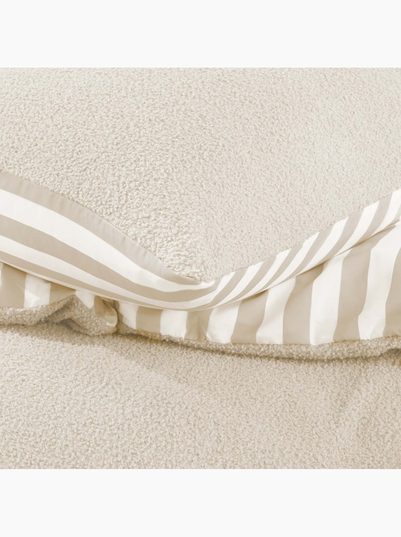 Parure de lit 2 pièces pilou revers carreaux housse + taie Beige grès - Kiabi