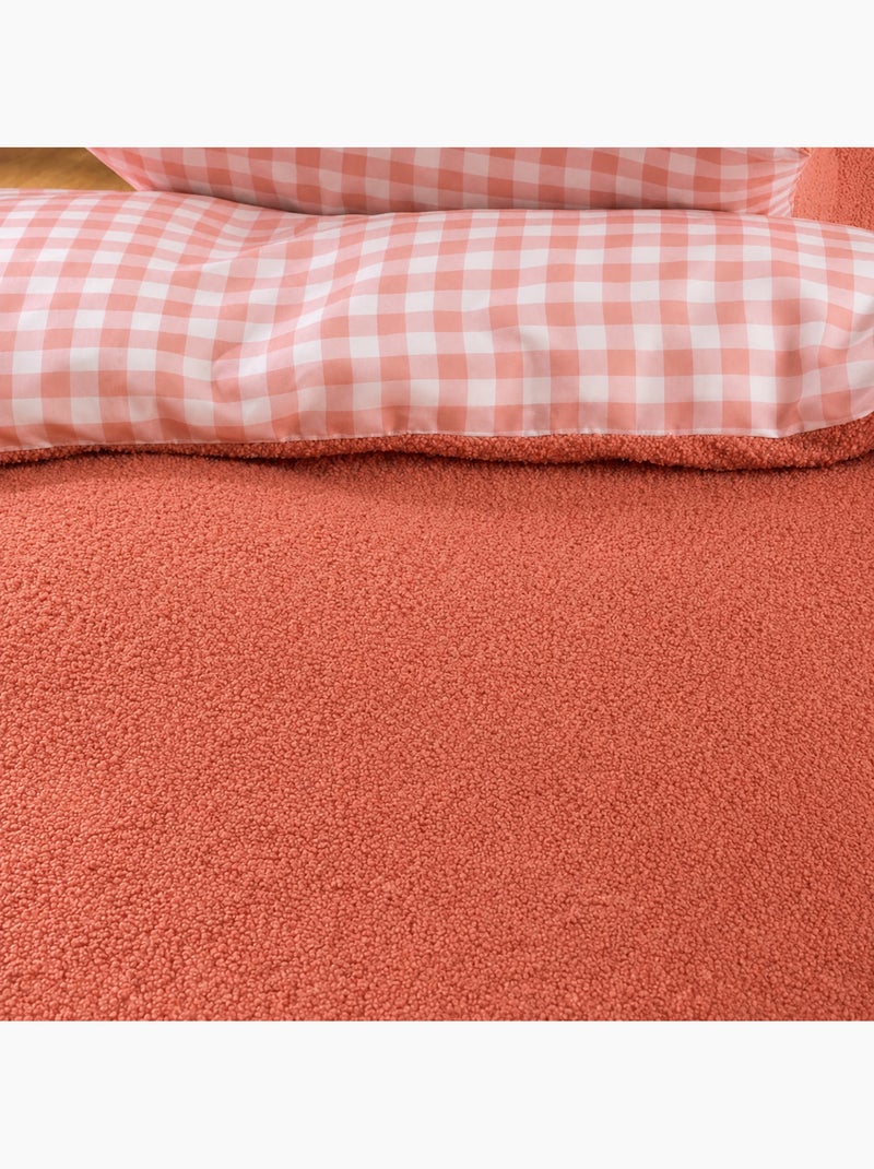 Parure de lit 2 pièces pilou revers carreaux housse + taie Orange - Kiabi