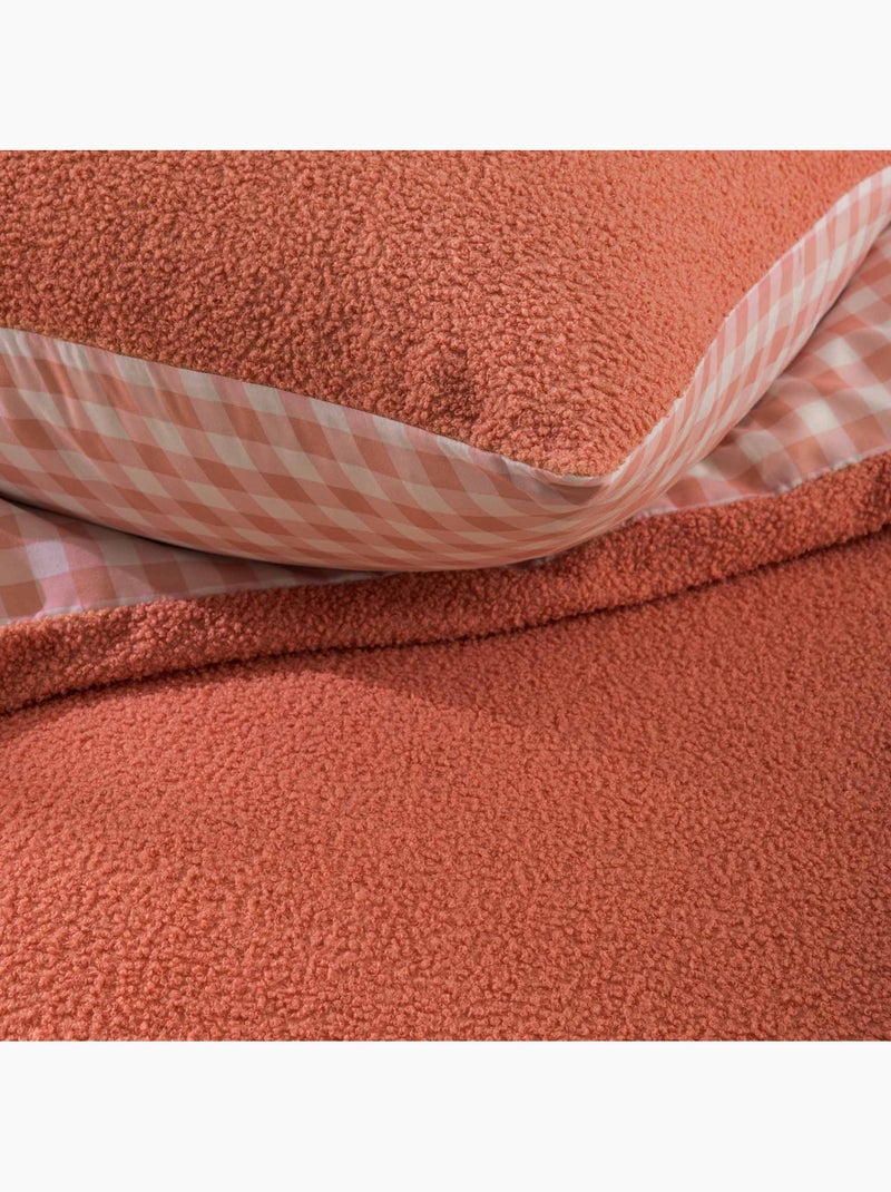 Parure de lit 2 pièces pilou revers carreaux housse + taie Orange - Kiabi