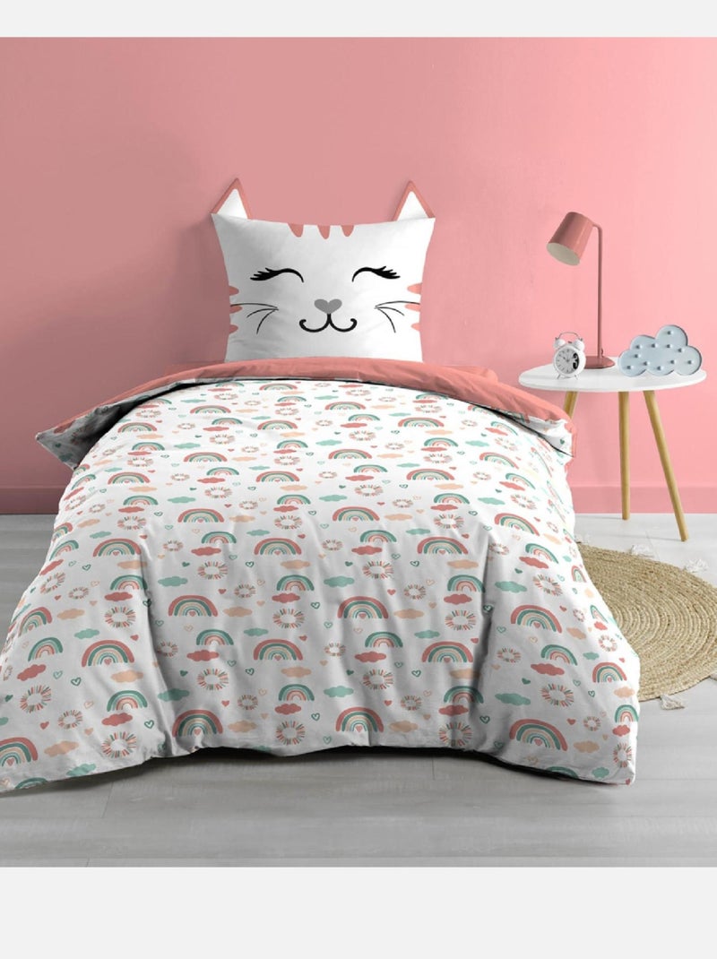 Parure de lit 2 Pièces Réversible Chat Rose - Kiabi