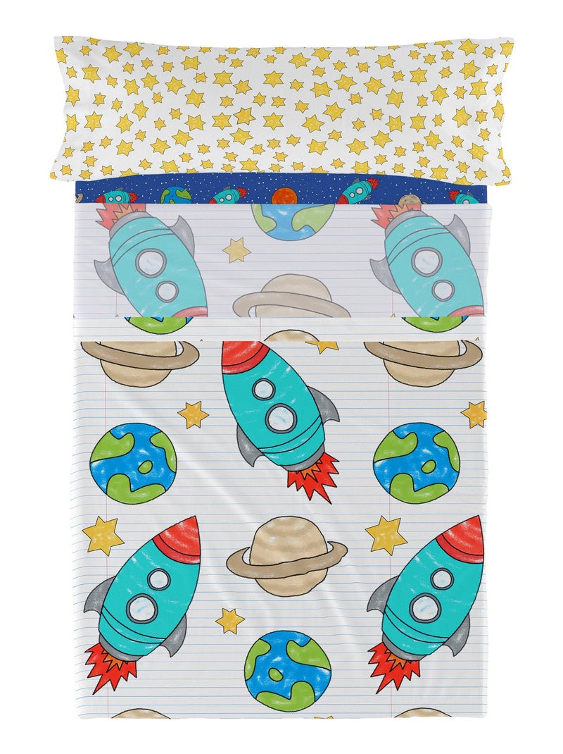 Parure de lit 2 pièces Space rocket "Happyfriday" Blanc - Kiabi