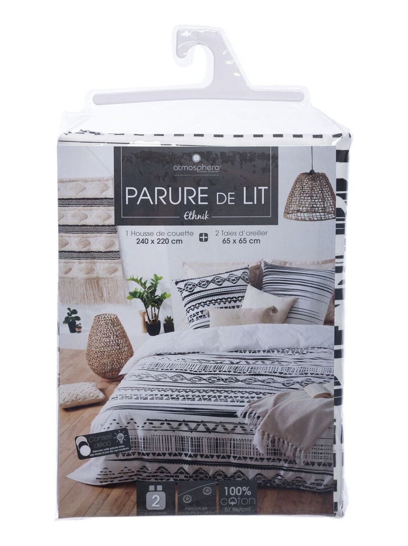 Parure de lit 2 places 100% coton à motifs ETHNIK Noir - Kiabi